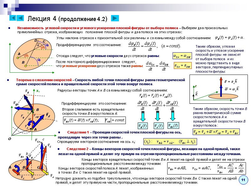 Лекция 4 (продолжение 4.2) Независимость угловой скорости и углового ускорения плоской фигуры от выбора